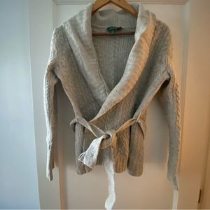 Lauren Ralph Lauren Gray Thick Knit 100% Wool Cardigan with Front Tie Size M